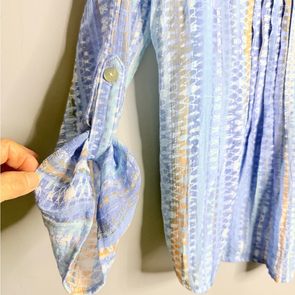 #5) Ruby Rd. Blue And Orange Patterned Button Up … - image 4